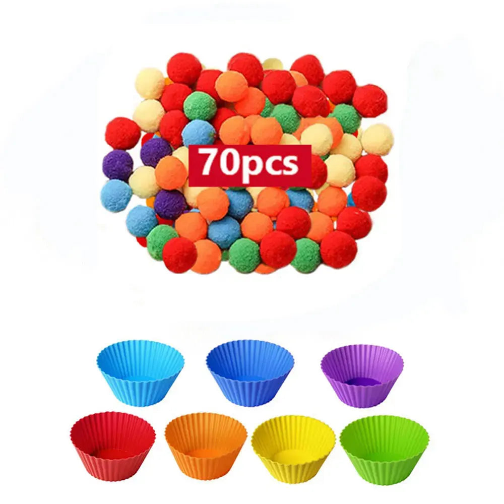 Montessori Sensory Rainbow Counting Pompoms for Preschool Learning and Math Activities - Ideal for 3-Year-Olds