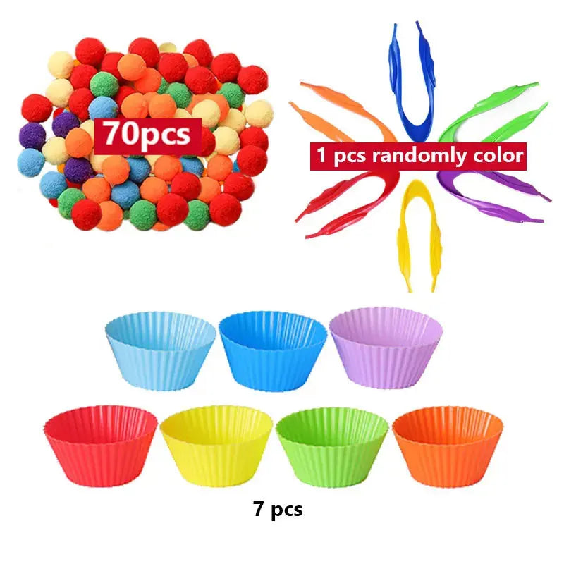 Montessori Sensory Rainbow Counting Pompoms for Preschool Learning and Math Activities - Ideal for 3-Year-Olds