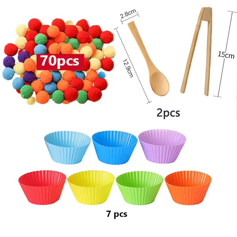 Montessori Sensory Rainbow Counting Pompoms for Preschool Learning and Math Activities - Ideal for 3-Year-Olds