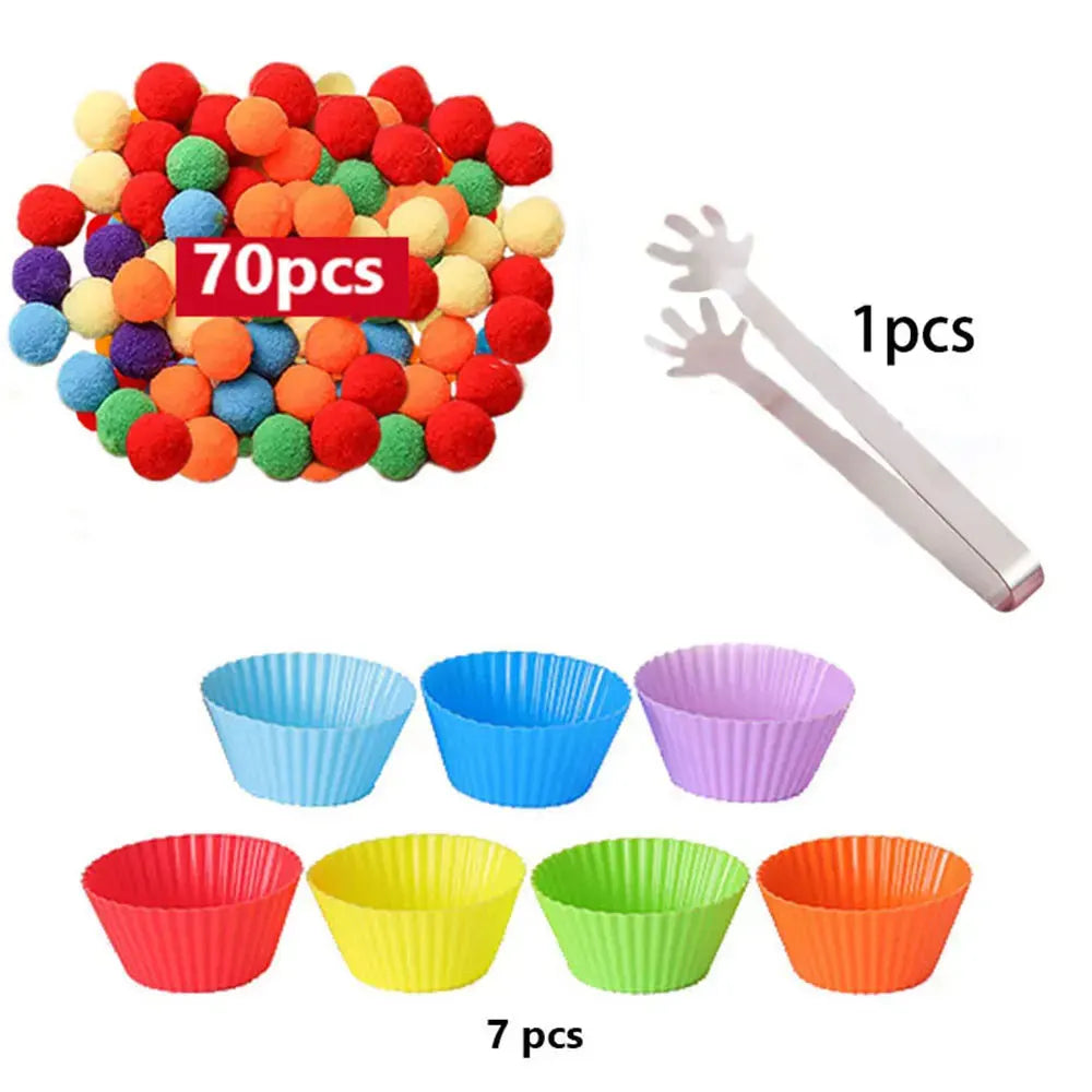 Montessori Sensory Rainbow Counting Pompoms for Preschool Learning and Math Activities - Ideal for 3-Year-Olds