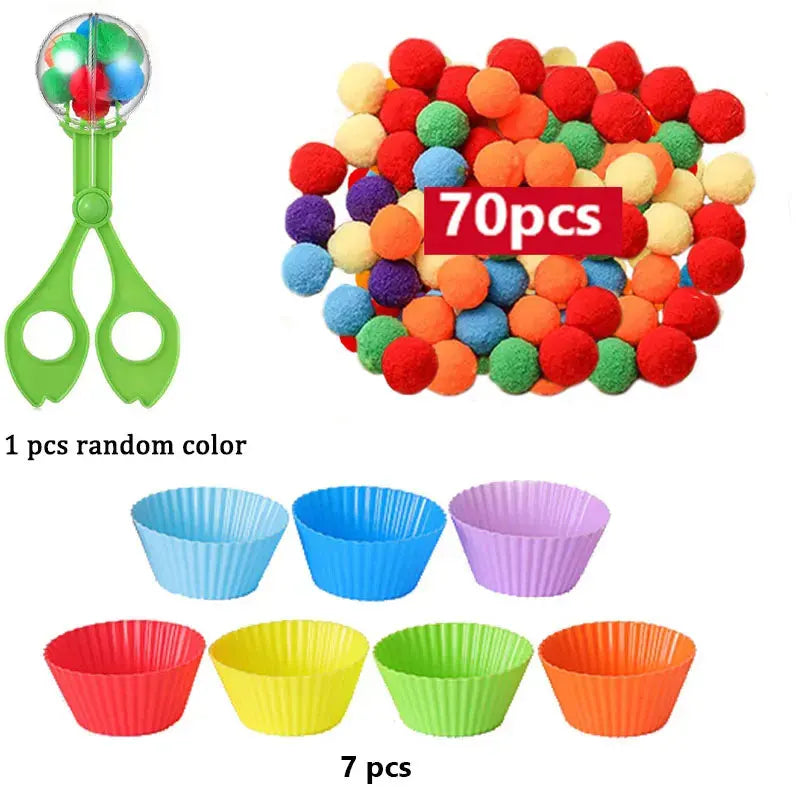 Montessori Sensory Rainbow Counting Pompoms for Preschool Learning and Math Activities - Ideal for 3-Year-Olds