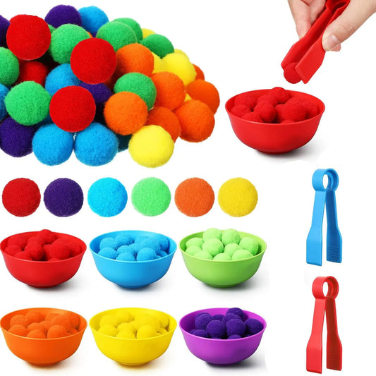 Montessori Sensory Rainbow Counting Pompoms for Preschool Learning and Math Activities - Ideal for 3-Year-Olds