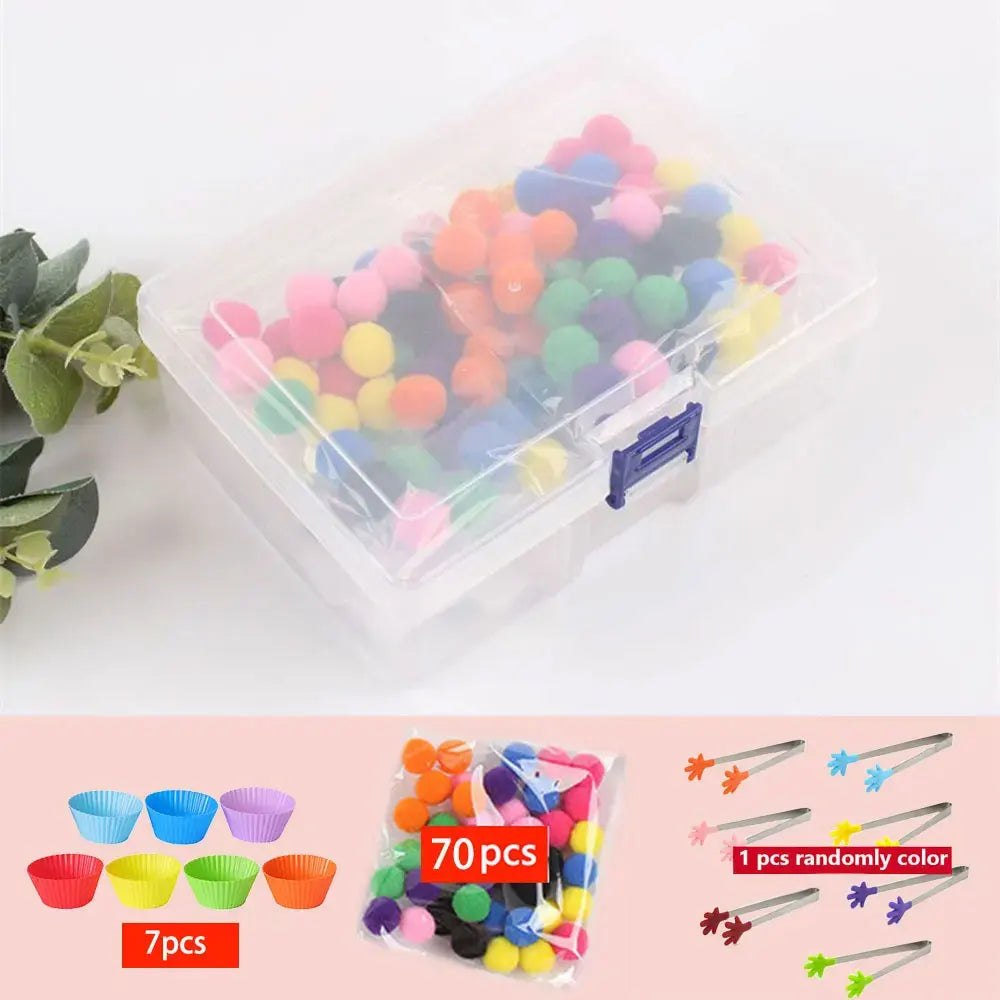 Montessori Sensory Rainbow Counting Pompoms for Preschool Learning and Math Activities - Ideal for 3-Year-Olds